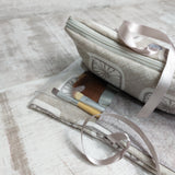 Retro Print Dove Grey Make up Bag with brushes pocket