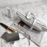 Retro Print Dove Grey Make up Bag with brushes pocket