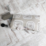 Retro Print Dove Grey Make up Bag with brushes pocket