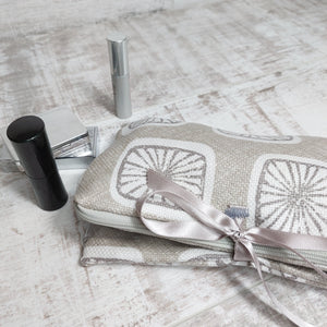 Retro Print Dove Grey Make up Bag with brushes pocket