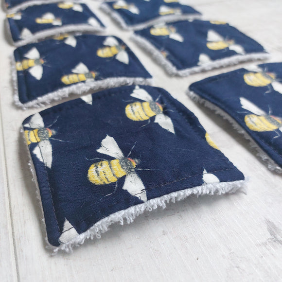 Navy Bee Print Re-Usable Bamboo Cotton Face Wipes