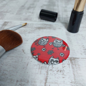 Round Compact Mirror with Owl Print