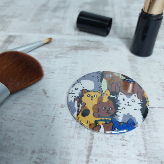 Small Compact Mirror with Cat Print