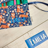 Personalised Pencil Case Roll with Woodland Fox Print