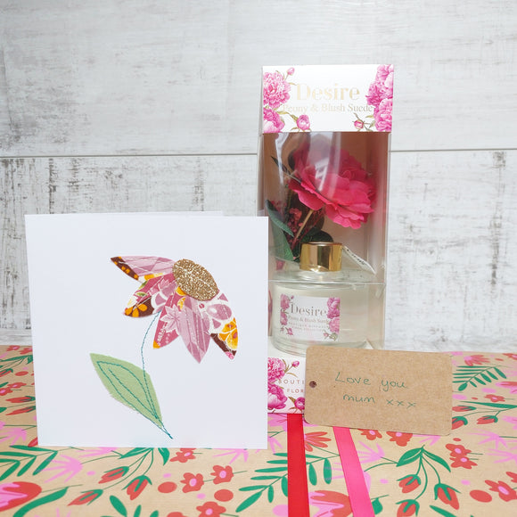 Floral Reed Diffuser Peony Gift with Handmade Card