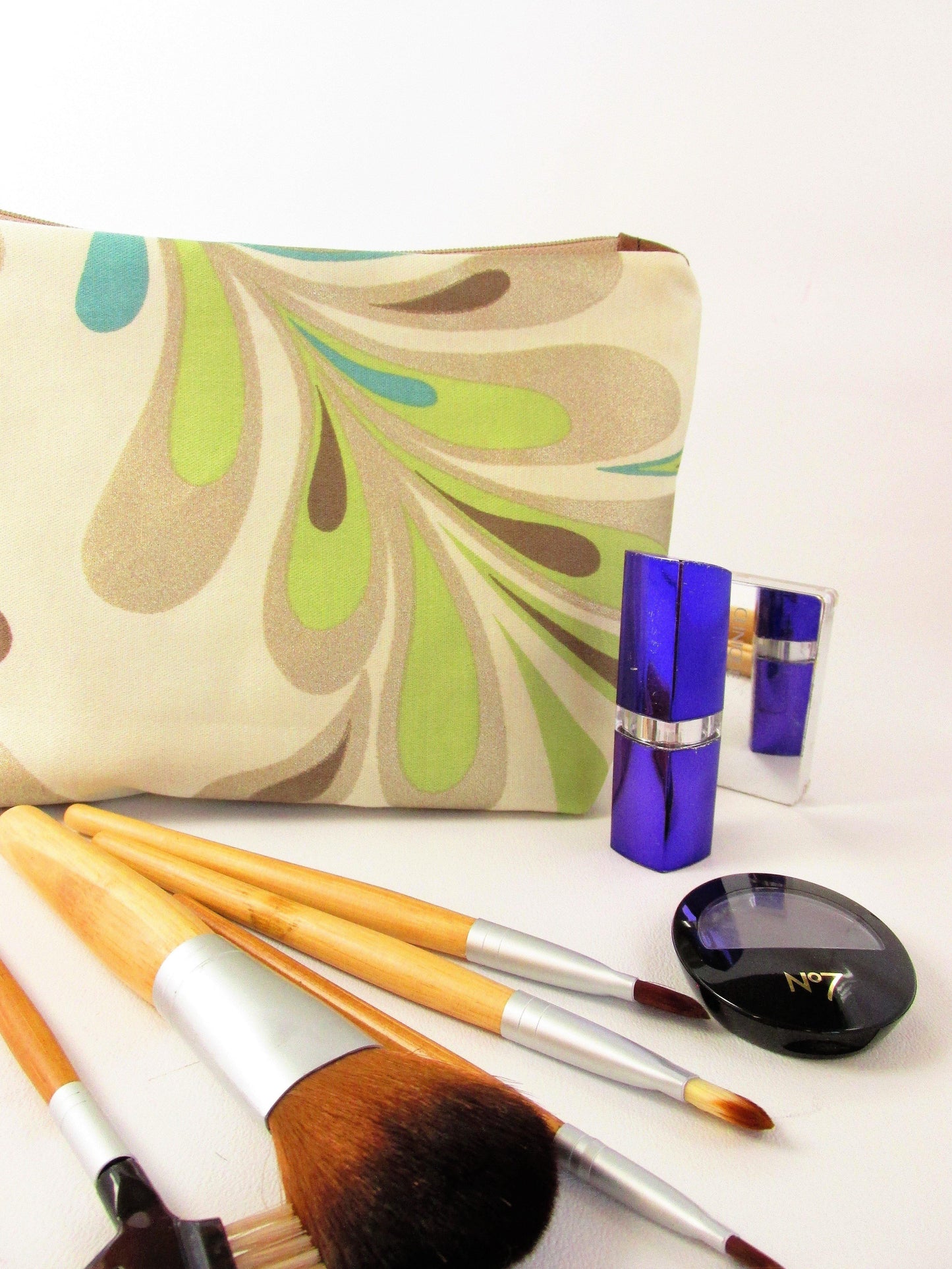 Make Up Bag Set, Make up bag with brushes Holder, Toiletry bag for ladies, What to get my daughter? Practical Gift, Aqua Swirl - Olganna