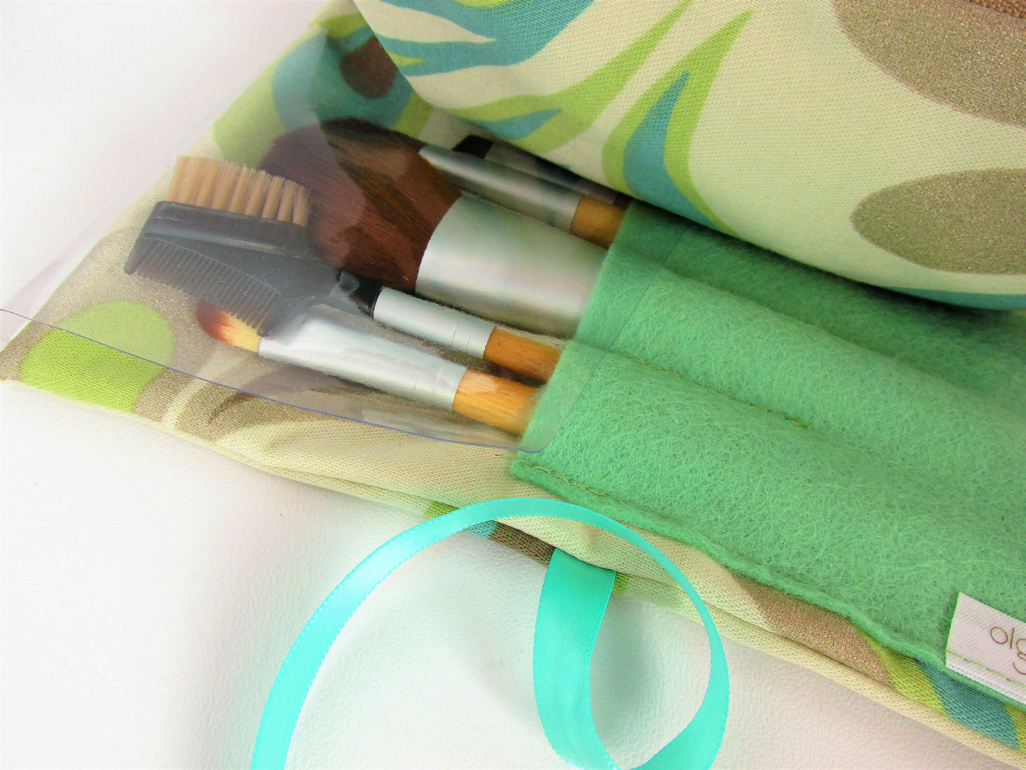 Make Up Bag Set, Make up bag with brushes Holder, Toiletry bag for ladies, What to get my daughter? Practical Gift, Aqua Swirl - Olganna