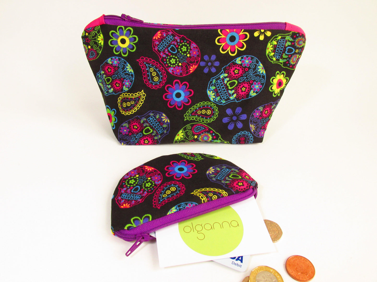 Sugar Skull Gift Set featuring a make up bag and coin purse, Olganna makes gifting easy! - Olganna