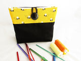 Make Up Pouch Bee Yellow and Black Fabric Cosmetics Bag - Olganna