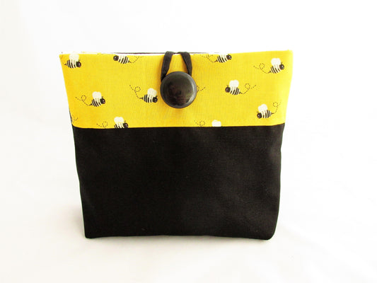 Make Up Pouch Bee Yellow and Black Fabric Cosmetics Bag - Olganna