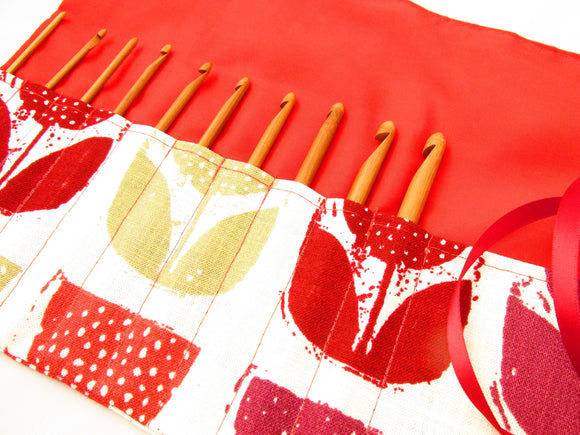 Crochet Hook Case - Pod Print - Red - Olganna