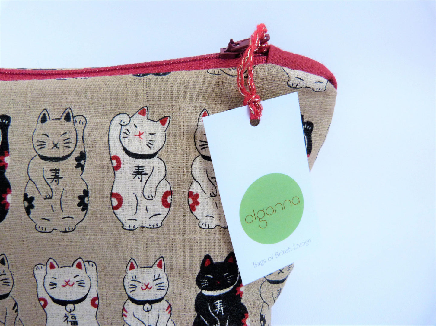 Lucky Cat Make Up Bag, Large Cosmetics Bag with zip fastening. - Olganna