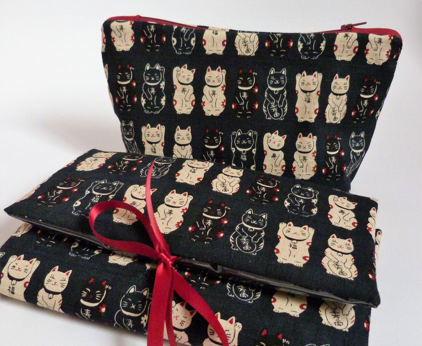 Lucky Cat Make Up Bag, Large Cosmetics Bag with zip fastening. - Olganna