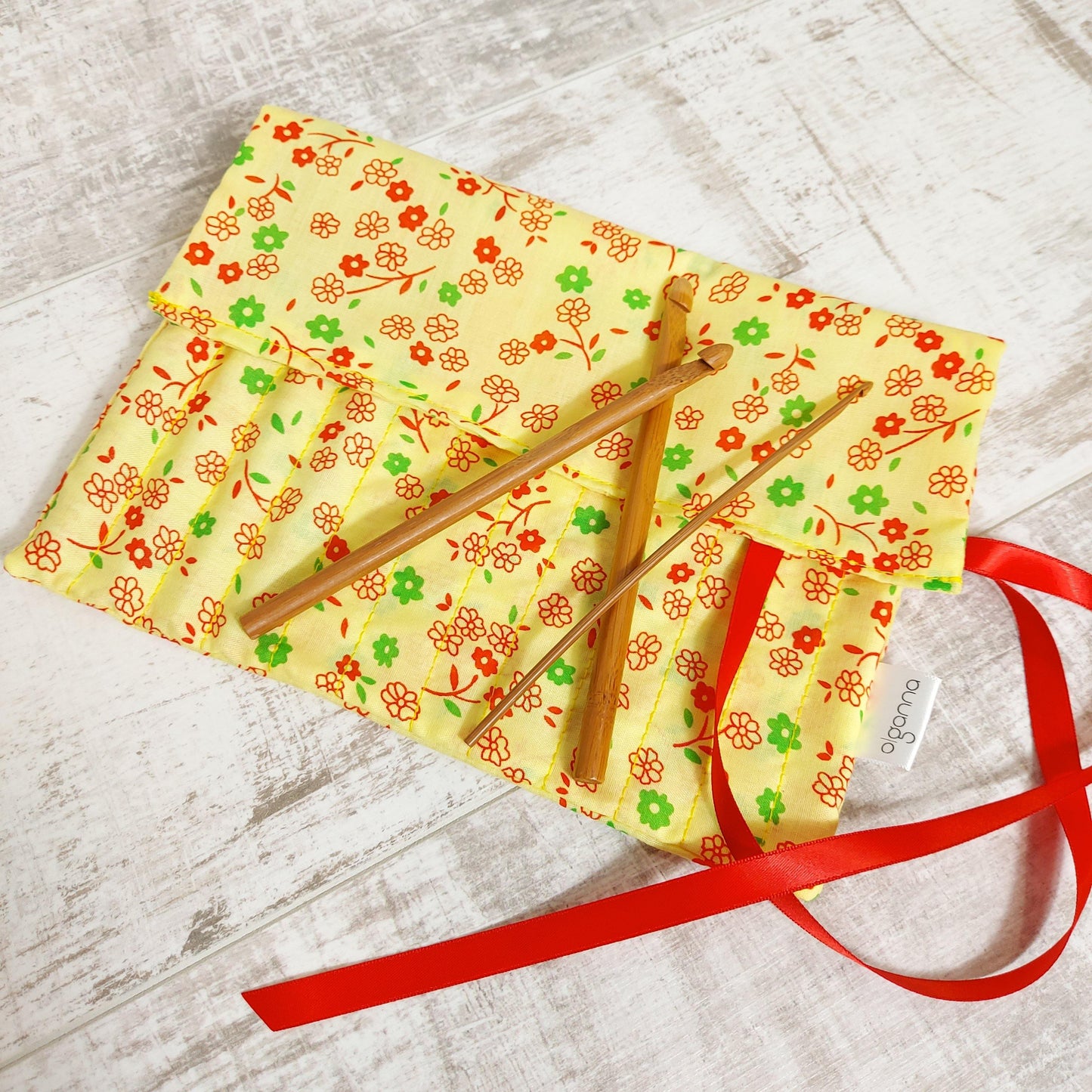 Yellow Floral Print Crochet Hook Case - Olganna