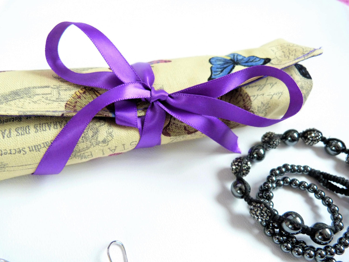 Jewellery Organizer Case, Vintage Butterfly Print - Purple - Olganna