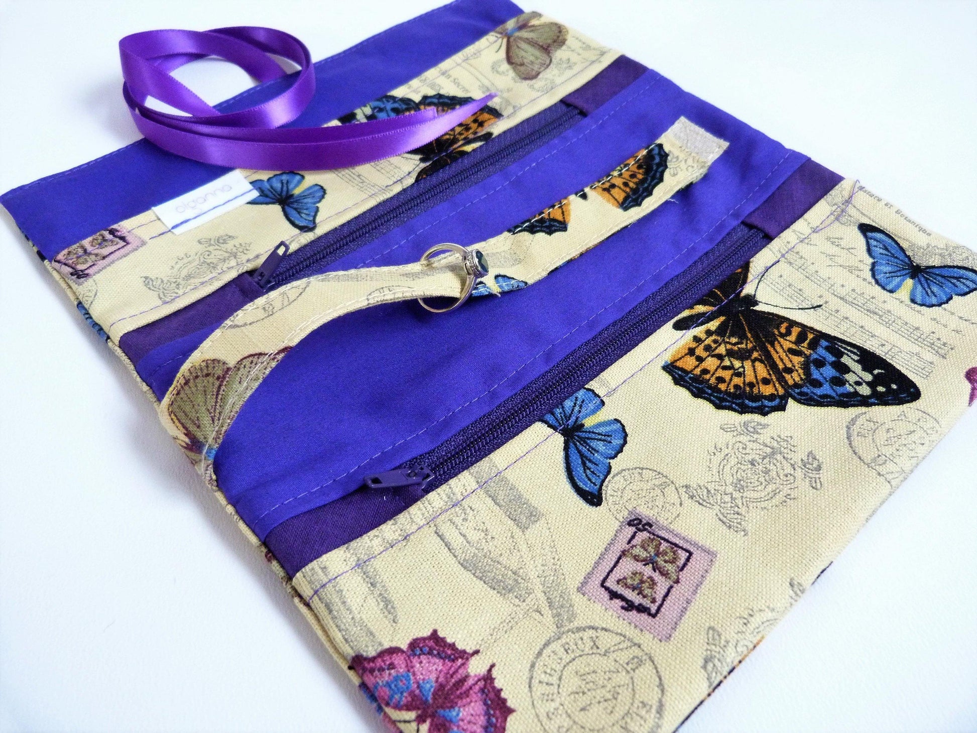 Jewellery Organizer Case, Vintage Butterfly Print - Purple - Olganna