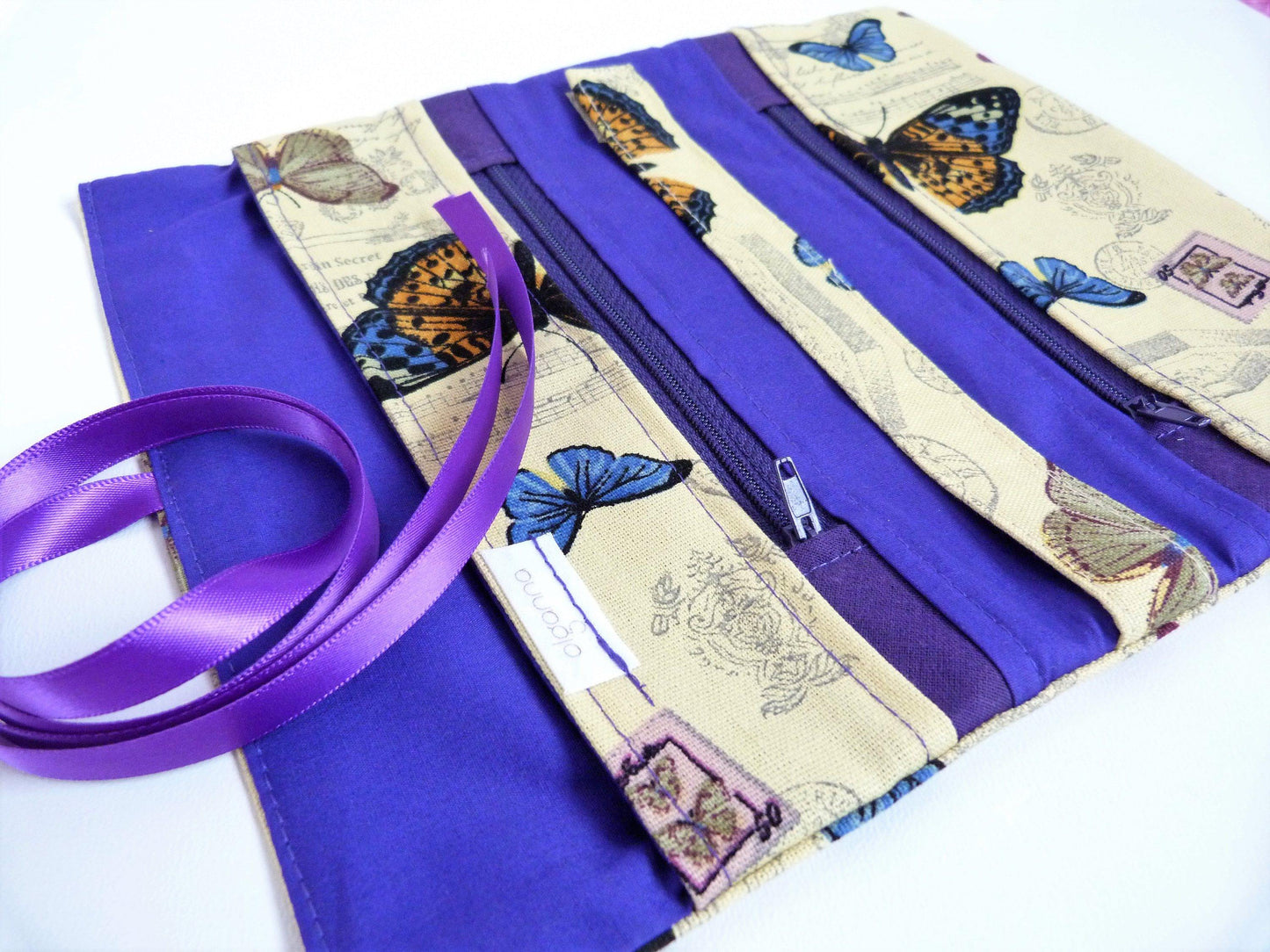 Jewellery Organizer Case, Vintage Butterfly Print - Purple - Olganna