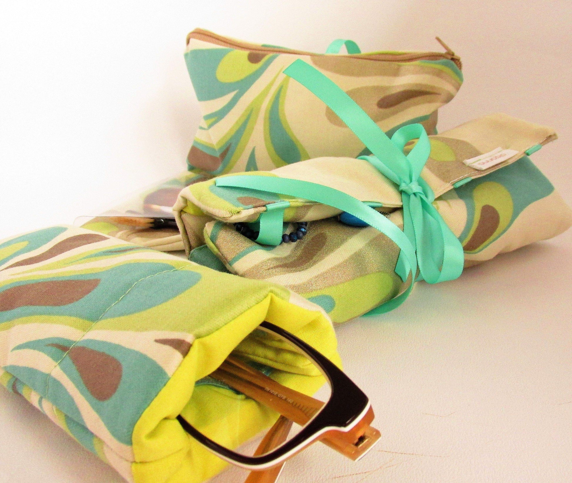 Glasses Case - Padded with Aqua Swirl Design - Olganna