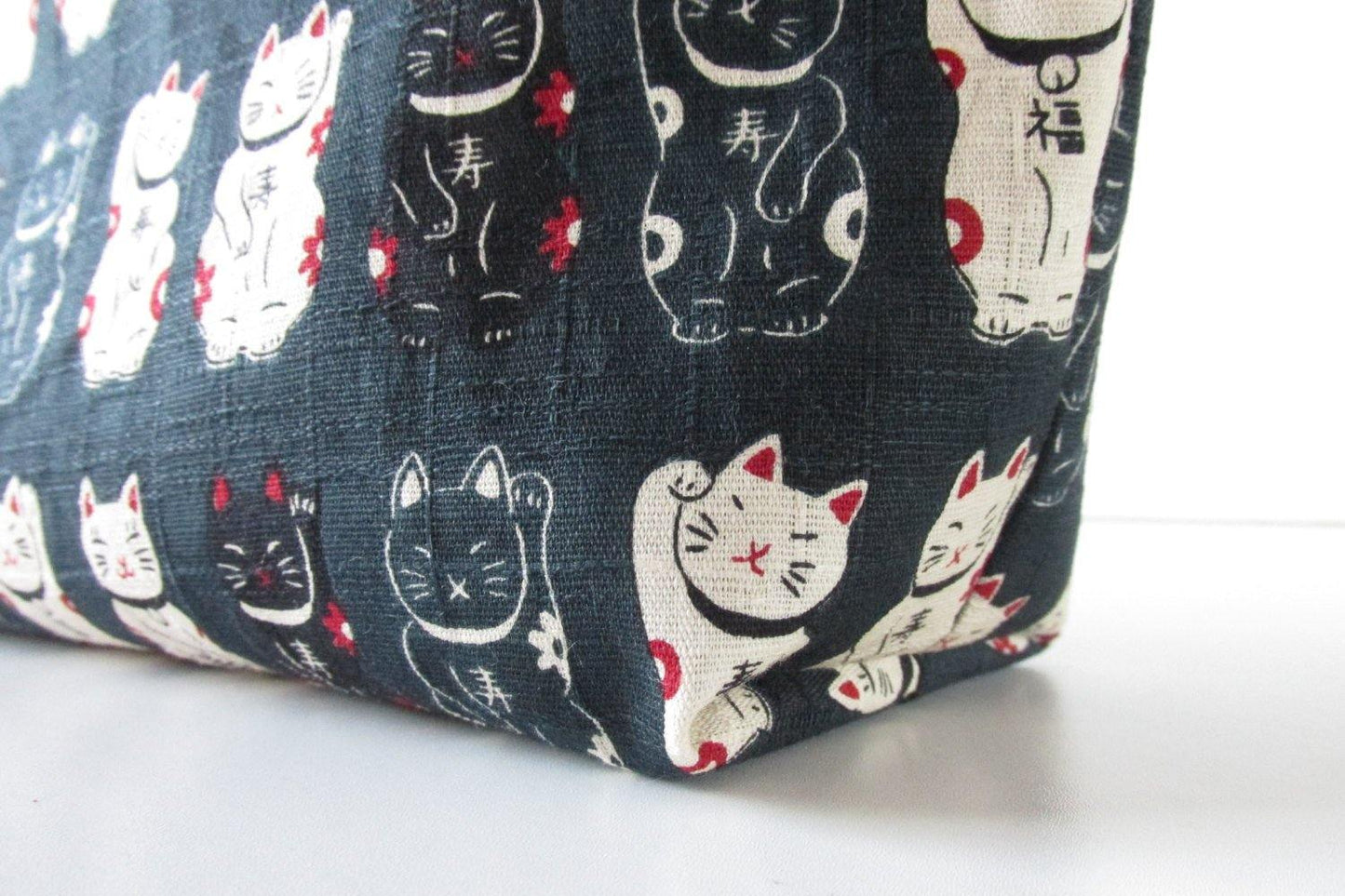 Lucky cats Make Up Bag in red, taupe and black - Olganna