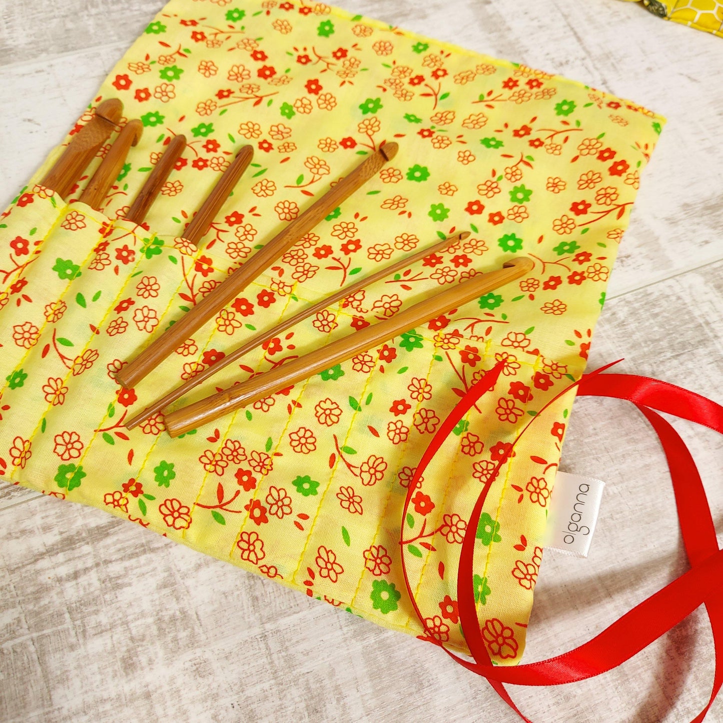 Yellow Floral Print Crochet Hook Case - Olganna