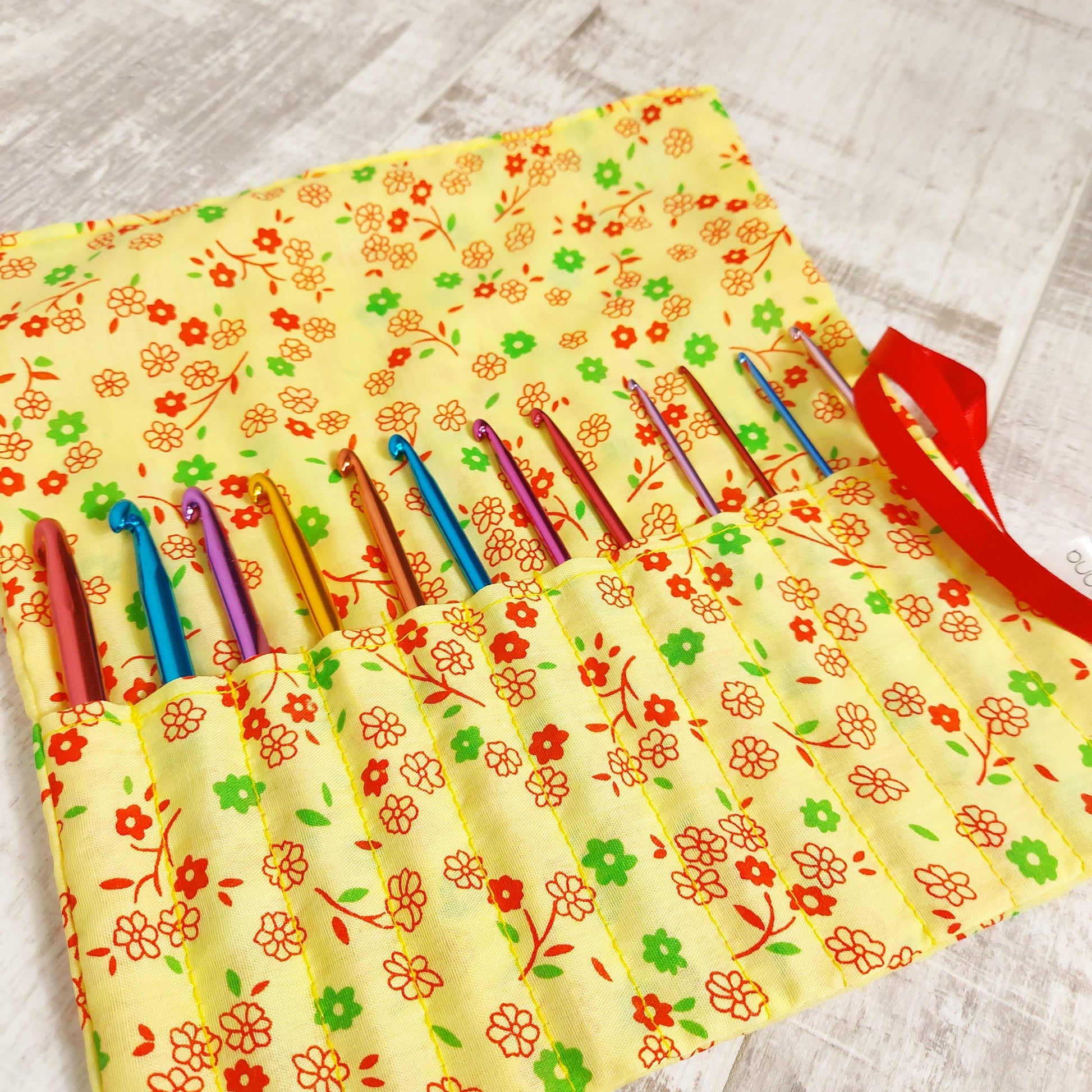 Yellow Floral Print Crochet Hook Case - Olganna